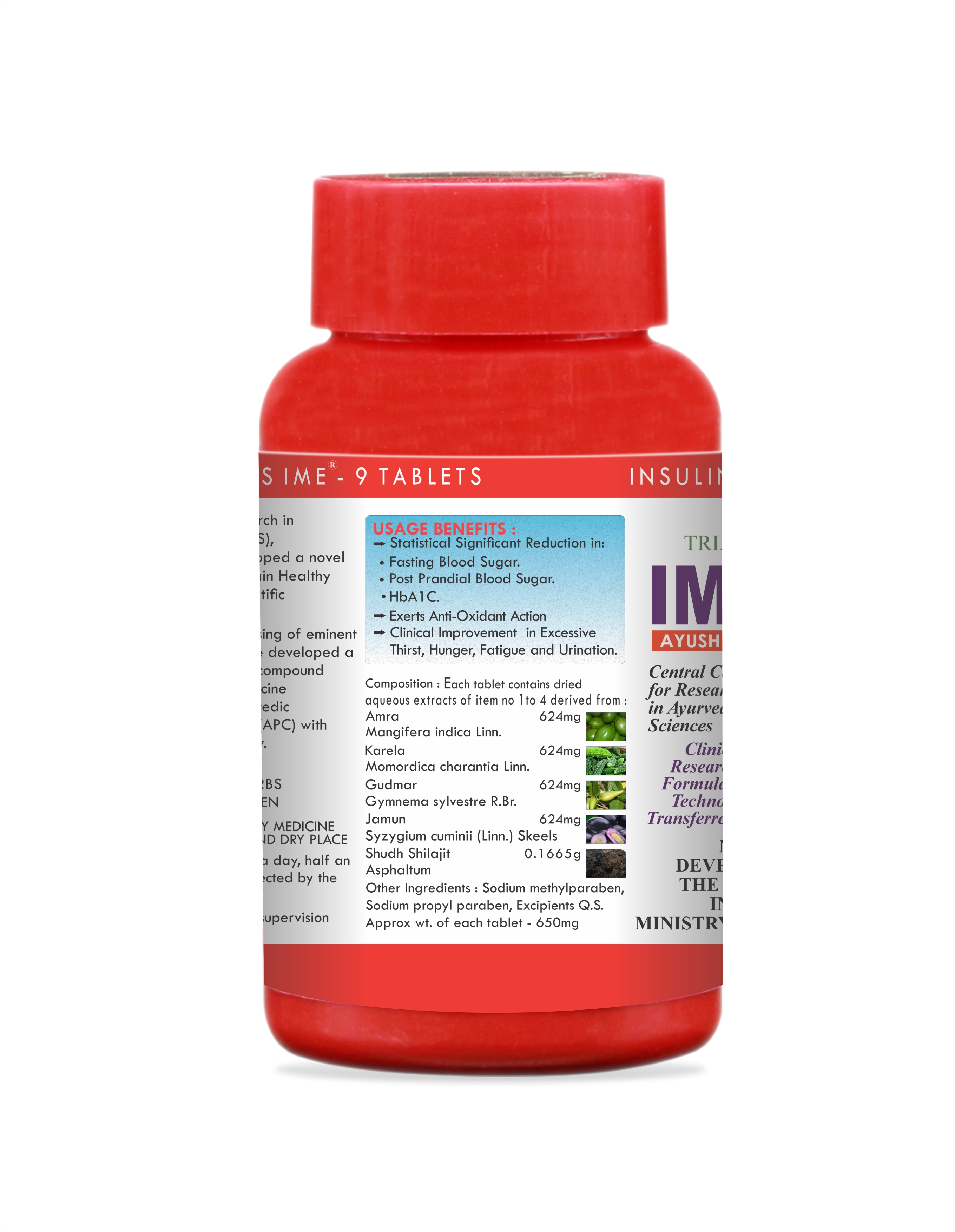 IME-9 Tablets_180 Tab IME-9 is a herbal formulation designed to support healthy sugar metabolism and diabetic care, developed by the CCRAS (Ministry of AYUSH).