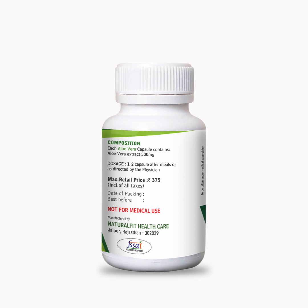 Aloe Vera Capsules_60 Cap These capsules offer the detoxifying and cooling benefits of aloe vera in a convenient form. Ideal for skin, digestion, and overall wellness.