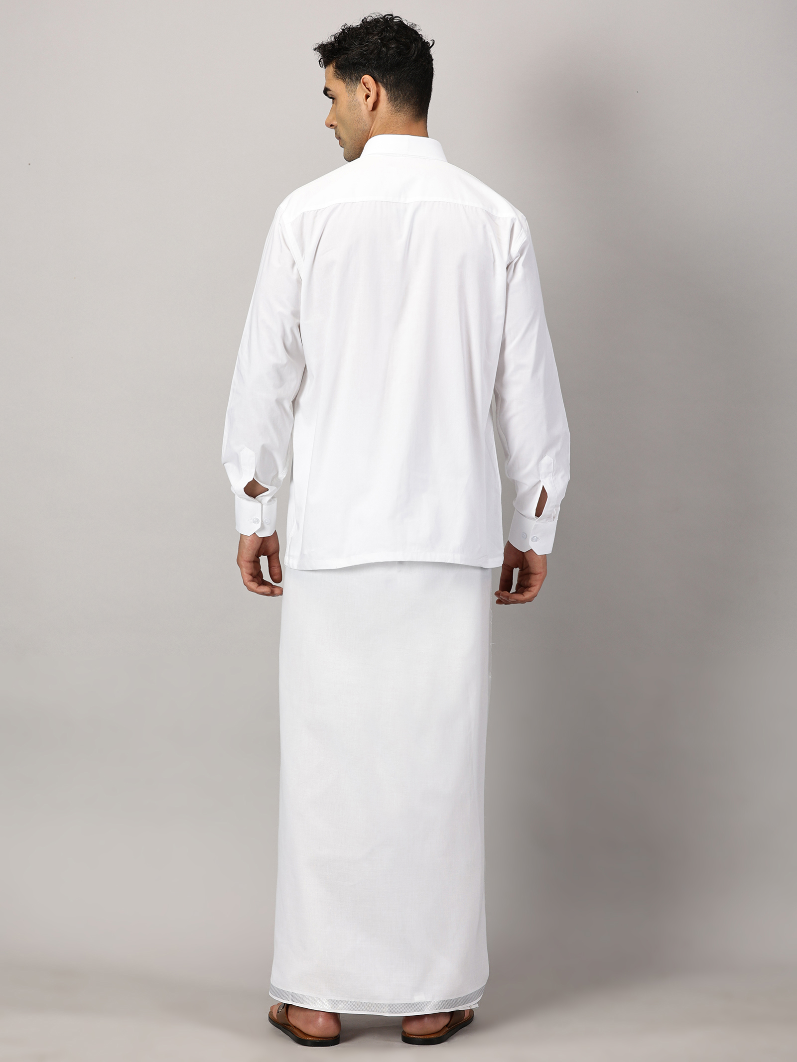 1. Men’s Full Sleeve Shirt Cotton & Dhoti Silver Zari - Combo Set -White - L Our traditional cotton shirts paired with dhotis bring together heritage and style. Tailored for comfort and crafted for cultural pride, they redefine ethnic elegance.